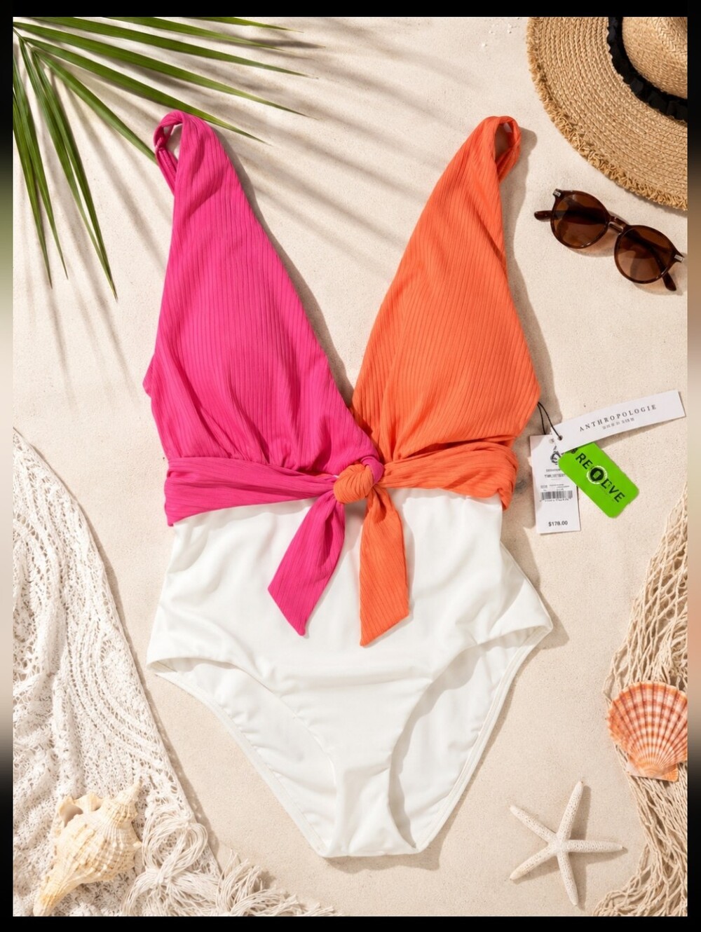 Sanctuary Swim Colorblock One-Piece Swimsuit - Pink, Orange & White